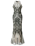 Halter Cocktail Floor Length Side Zipper Backless Sequined Fitted Polyester Dress