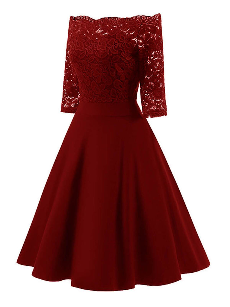 off shoulder gown red