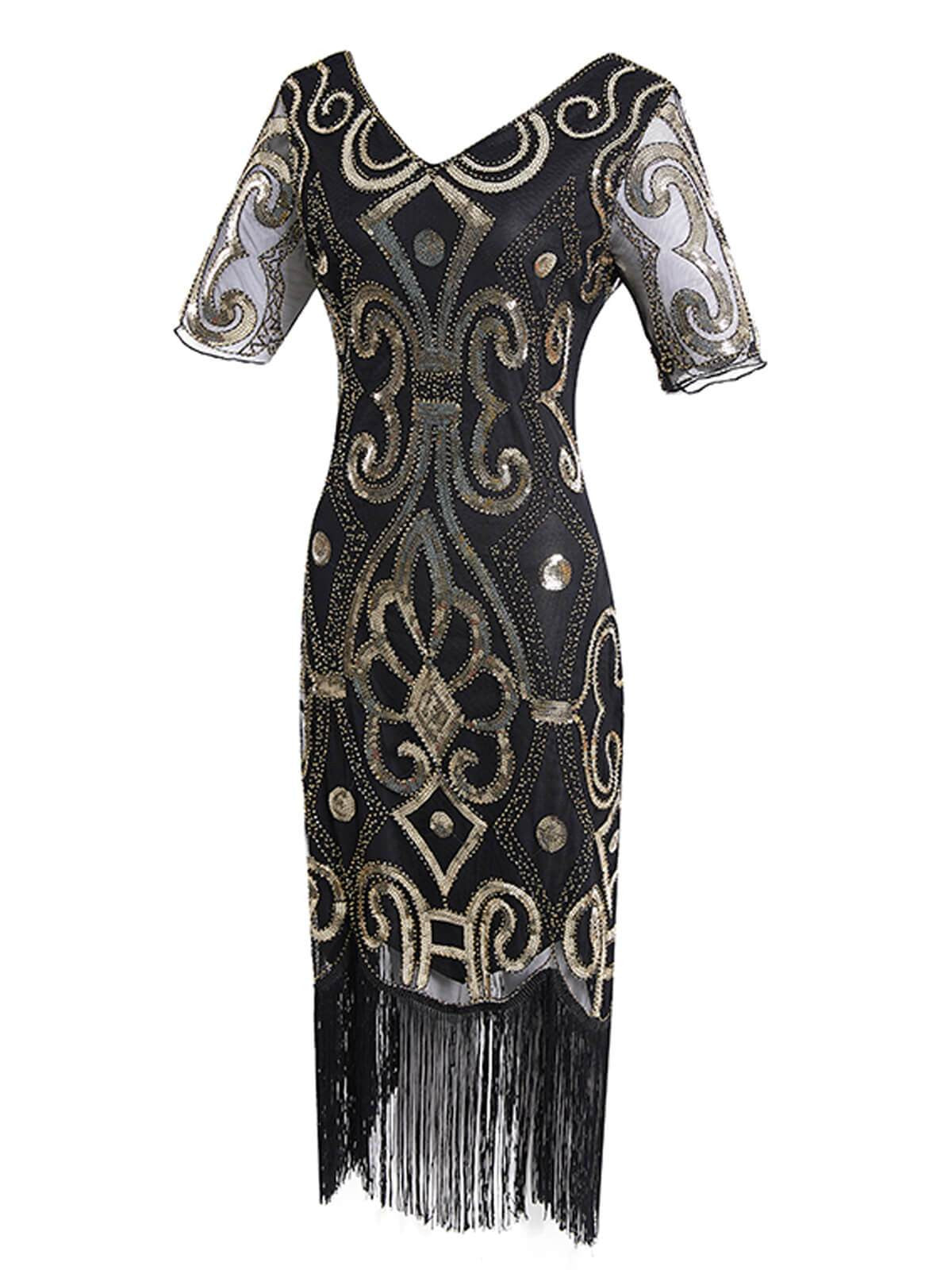 1920s Sequin Fringed Gatsby Dress