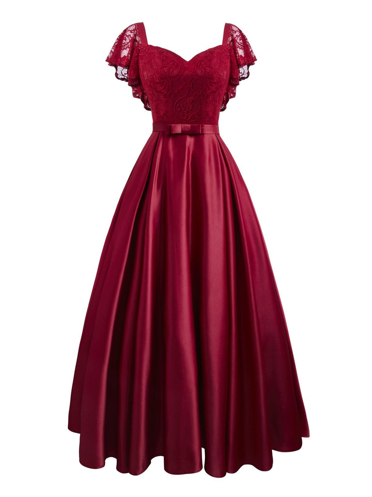 wine red 1950s back lace up dress