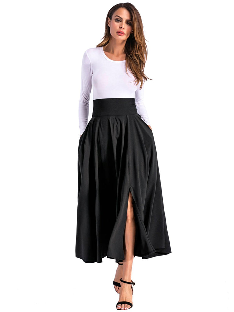 Vintage Solid Back Bow Pocket Long Skirts – Retro Stage - Chic Vintage ...
