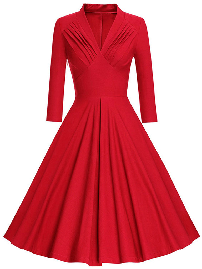 red long sleeve swing dress