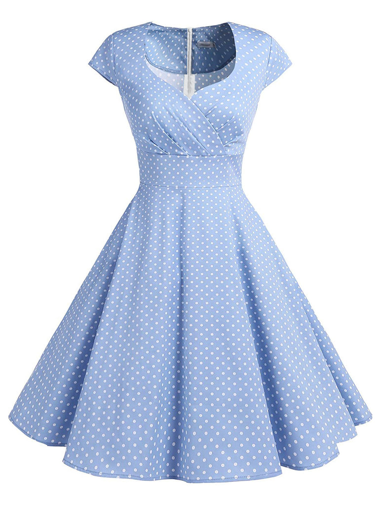 blue polka dot swing dress