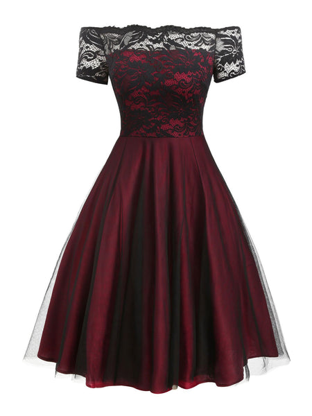 1950s Off Shoulder Lace Swing Dress – Retro Stage - Chic Vintage ...