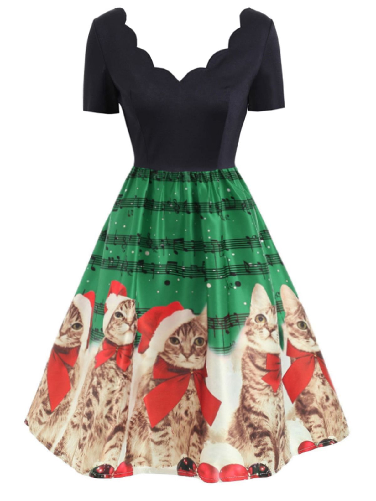 1950s Christmas Kitty Swing Dress