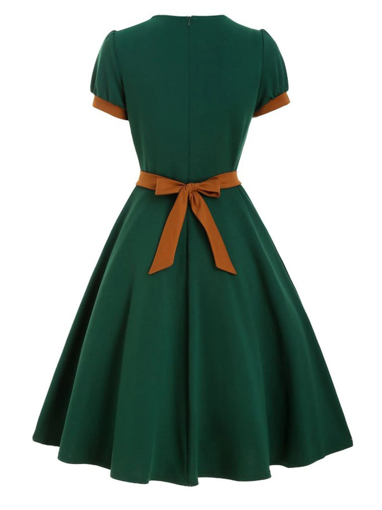 Dark Green 1950s Bow Swing Dress 