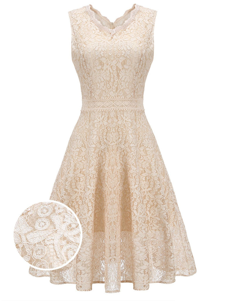 Beige 1950s Floral Lace Swing Dress – Retro Stage - Chic Vintage ...