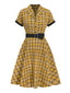 Mustard 1950s Plaid Belt Swing Dress