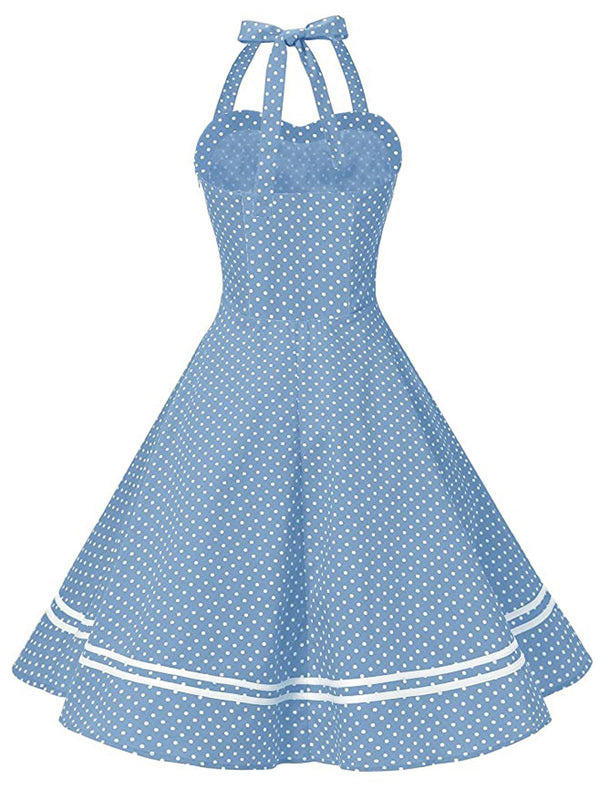 Blue 1950s Polka Dot Halter Swing Dress – Retro Stage - Chic Vintage ...