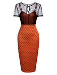 Polka Dots Print Short Sleeves Sleeves Vintage Illusion Above the Knee Bodycon Dress