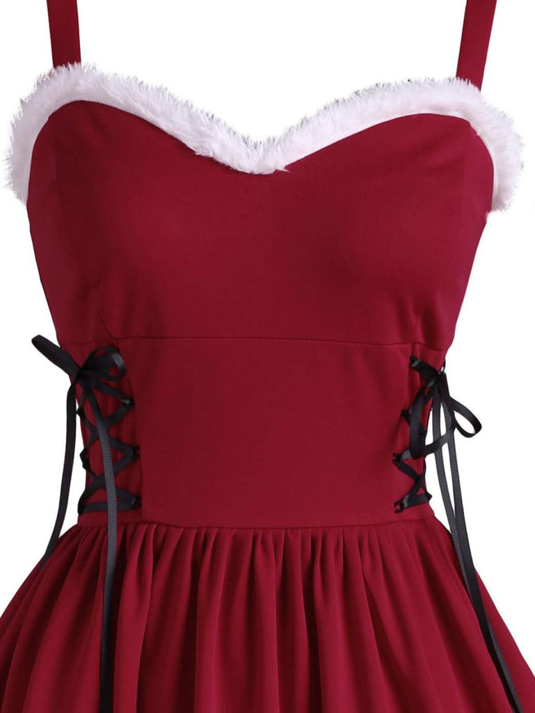 Wine Red 1950s Furry Swing Dress
