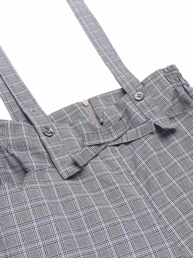 Gray 1950s Plaids Suspender Pants