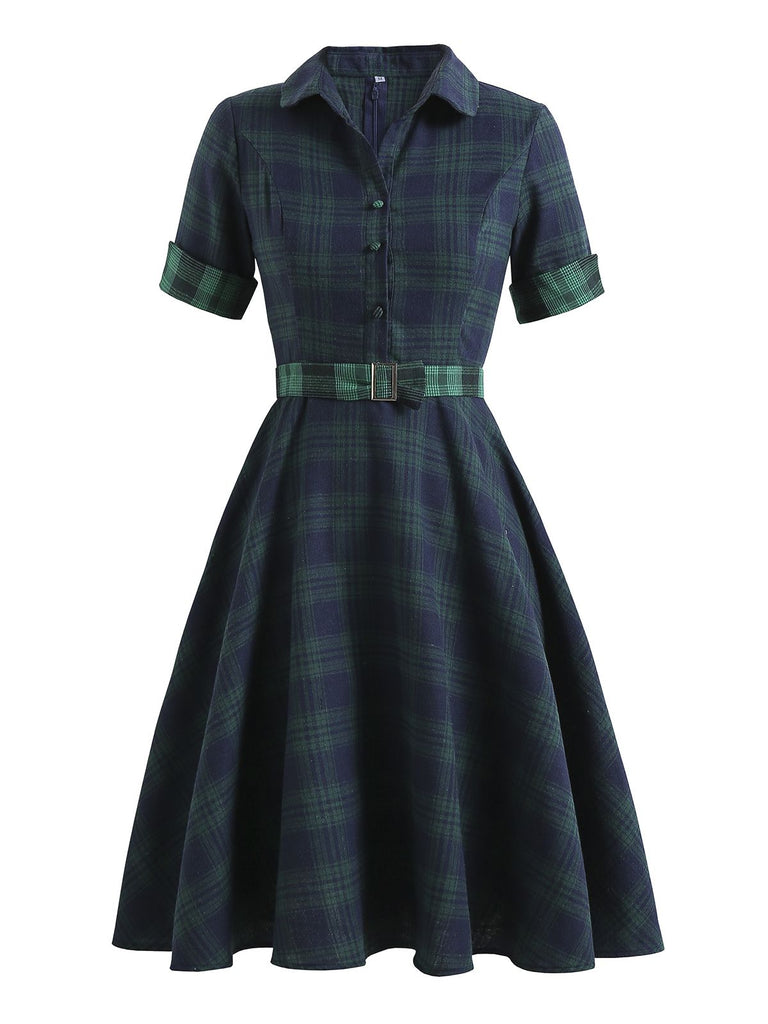 Plaids 1950s Buttoned Belted Swing Dress – Retro Stage - Chic Vintage ...