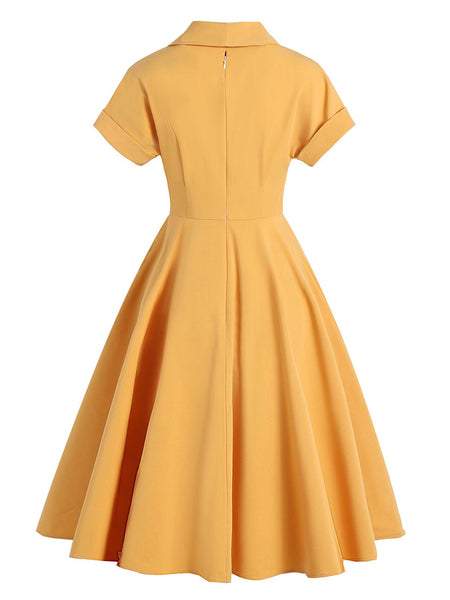 Yellow 1950s Solid Buttoned Swing Dress – Retro Stage - Chic Vintage ...