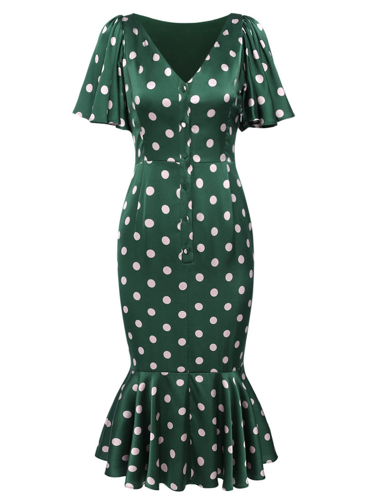 Emerald 1930s Polka Dot Fishtail Dress