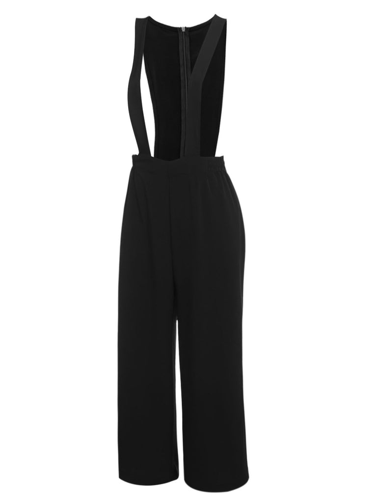 Black 1940s Solid Suspender Pants