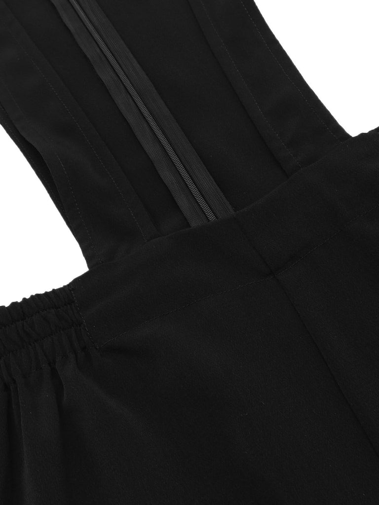 Black 1940s Solid Suspender Pants