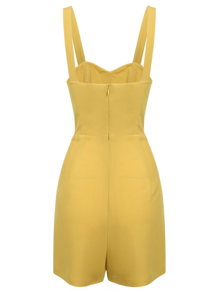 Yellow 1950s Spaghetti Strap Button Romper