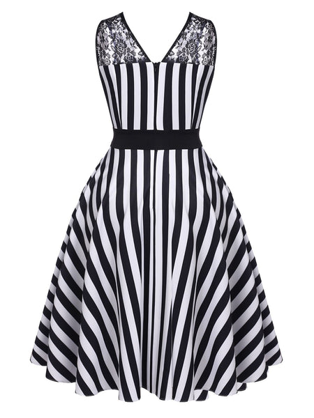 Black 1950s Stripes Lace Swing Dress – Retro Stage - Chic Vintage ...