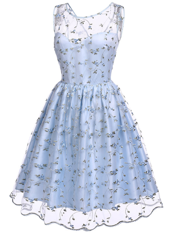 Blue 1950s Floral Embroidery Lace Dress – Retro Stage - Chic Vintage ...