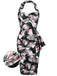 Black 1960s Halter Floral Pencil Dress