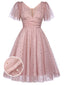 Pink 1950s Star Sequin Lace Swing Dress