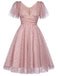 Pink 1950s Star Sequin Lace Swing Dress