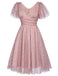 Pink 1950s Star Sequin Lace Swing Dress