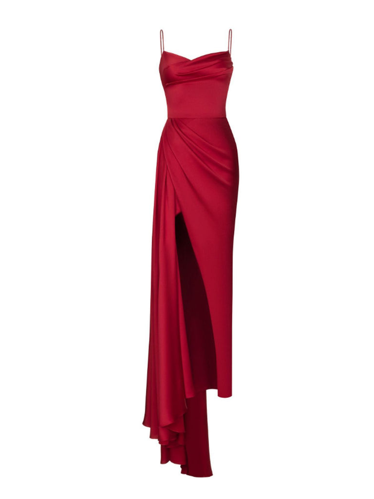 1930s Spaghetti Strap Solid Long Slit Dress – Retro Stage - Chic ...