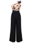 One-shoulder Lace Butterfly Jumpsuit Black, L