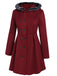 Wine Red 1950s Fur Collar Hooded Coat