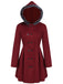 Wine Red 1950s Fur Collar Hooded Coat