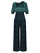 Green 1930s Plaid Patchwork Puff Jumpsuit