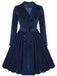 Navy Blue 1950s Velvet Long Coat