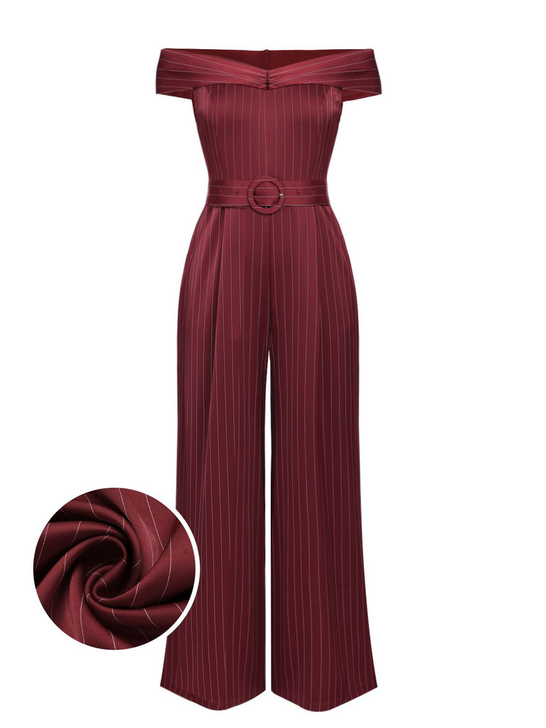 1930s Stripes Off-shoulder Jumpsuit