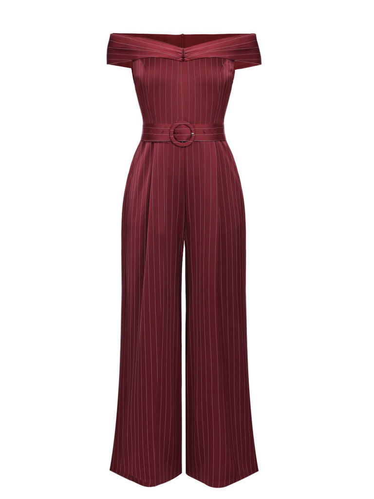 1930s Stripes Off-shoulder Jumpsuit