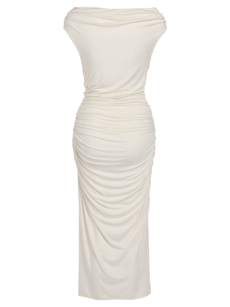 Ivory 1960s Cap Sleeve Slim Pleated Dress – Retro Stage - Chic Vintage ...