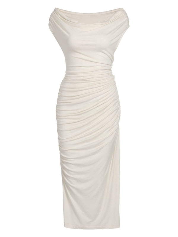 Ivory 1960s Cap Sleeve Slim Pleated Dress – Retro Stage - Chic Vintage ...