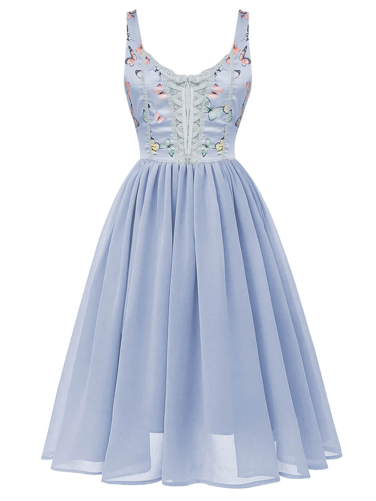 1950s Butterflys Lace-up Swing Vintage Dress