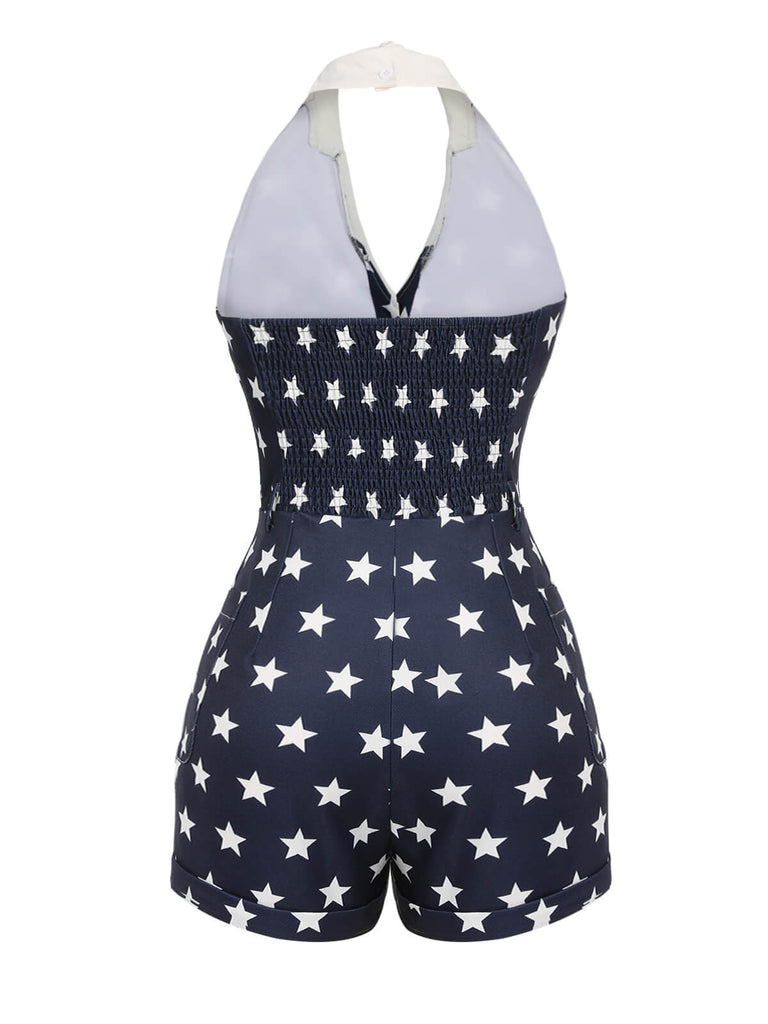 Navy Blue 1950s Stars Lapel Vintage Romper