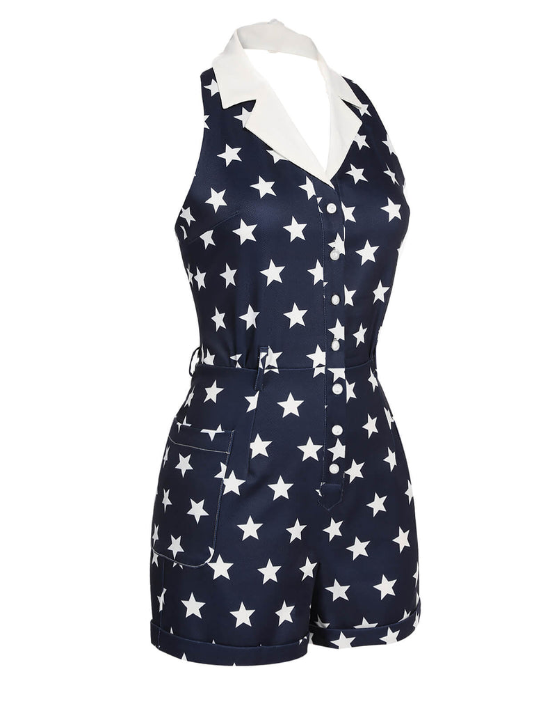 Navy Blue 1950s Stars Lapel Vintage Romper