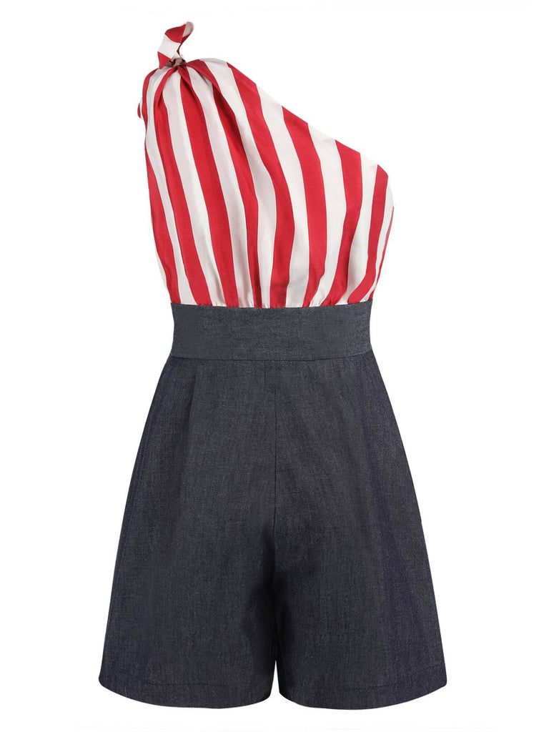 Red 1950s Stripe Patchwork Independence Day Romper