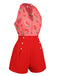 Watermelon Red 1950s Halter Patchwork Romper