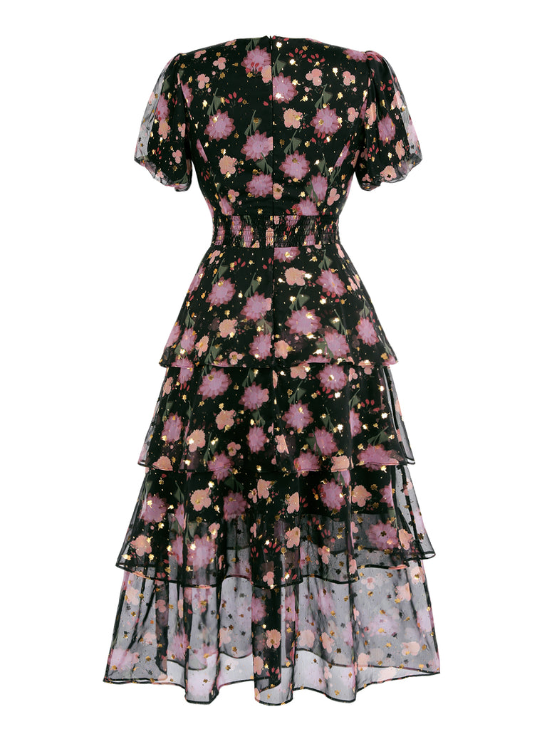 Black 1950s Lace Flowers Swing Dress – Retro Stage - Chic Vintage ...