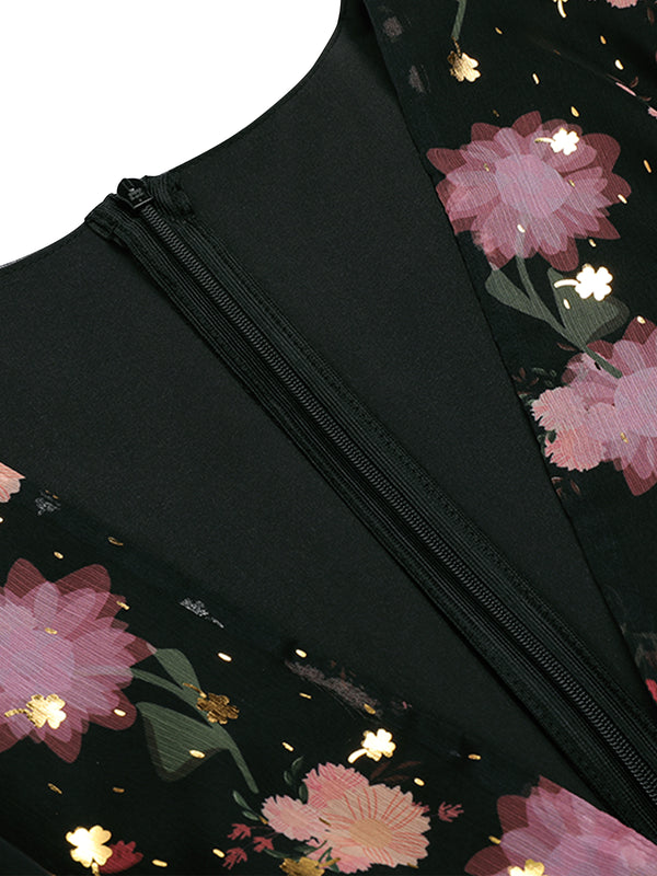 Black 1950s Lace Flowers Swing Dress – Retro Stage - Chic Vintage ...