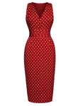 V-neck Polka Dots Print Sleeveless Vintage Winter Pencil-Skirt Dress