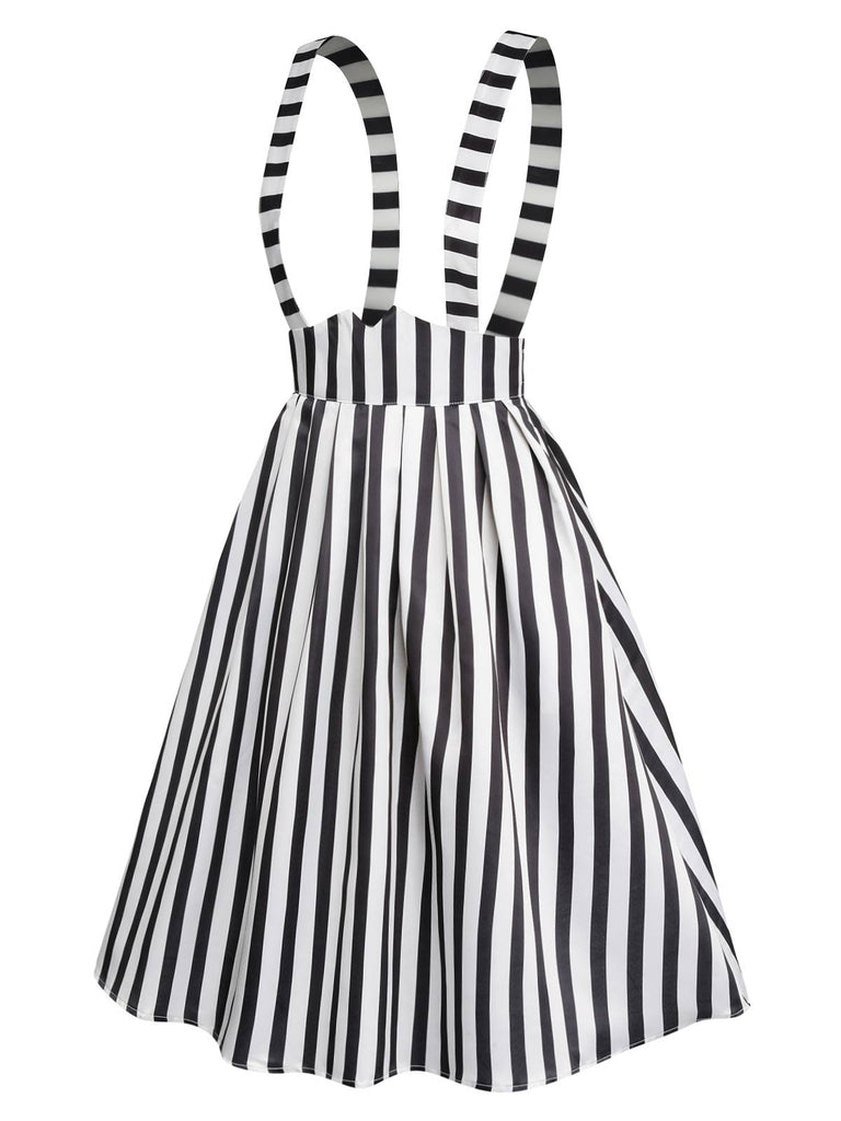 Black & White 1950s Stripes Suspender Skirt