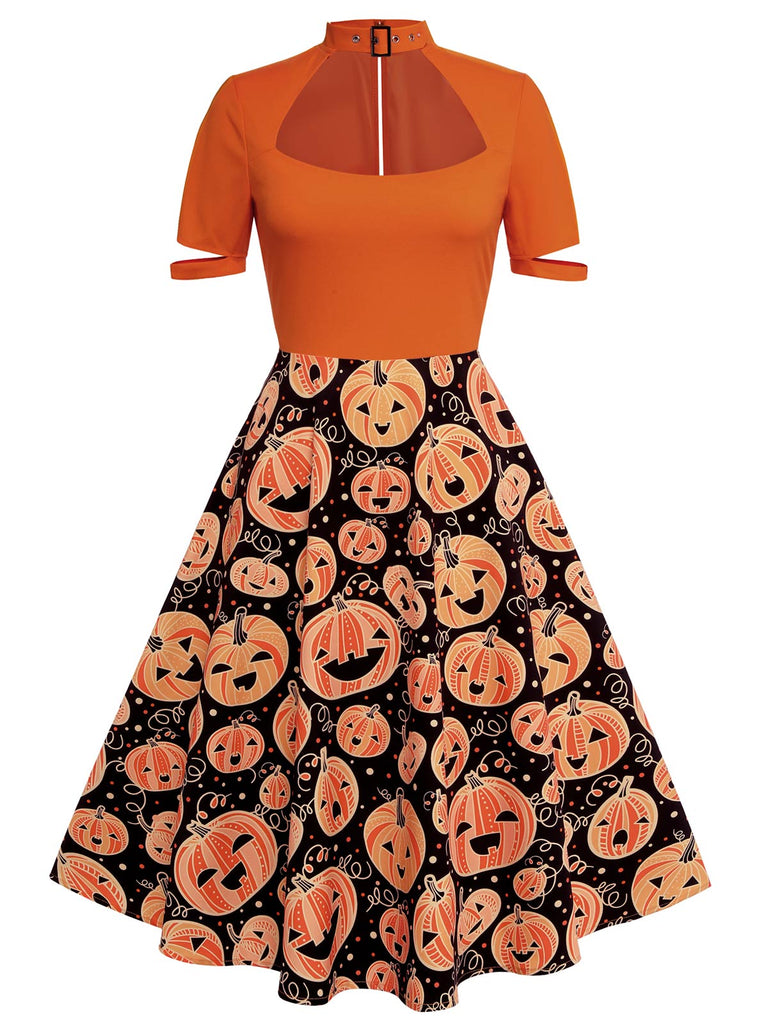 Orange 1950s Halloween Pumpkin Swing Dress