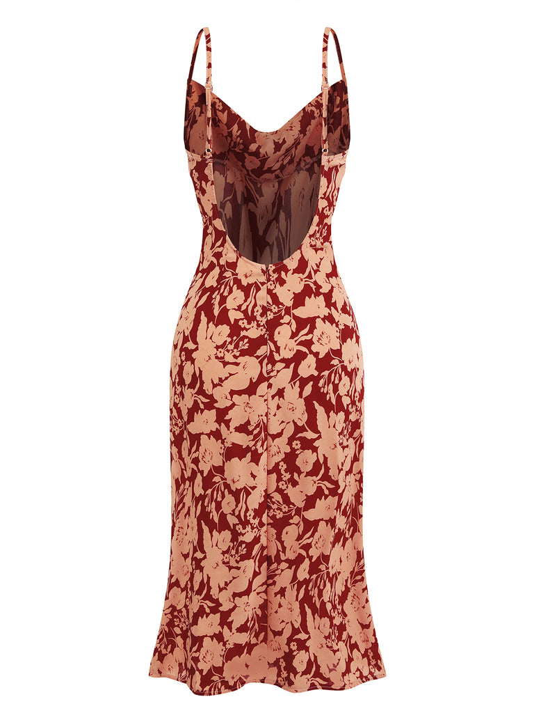 1930s Flowers Jacquard Strap Fishtail Dress