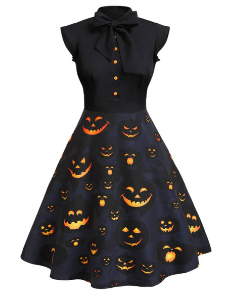 Black 1950s Halloween Pumpkin Patchwork Dress – Retro Stage - Chic ...